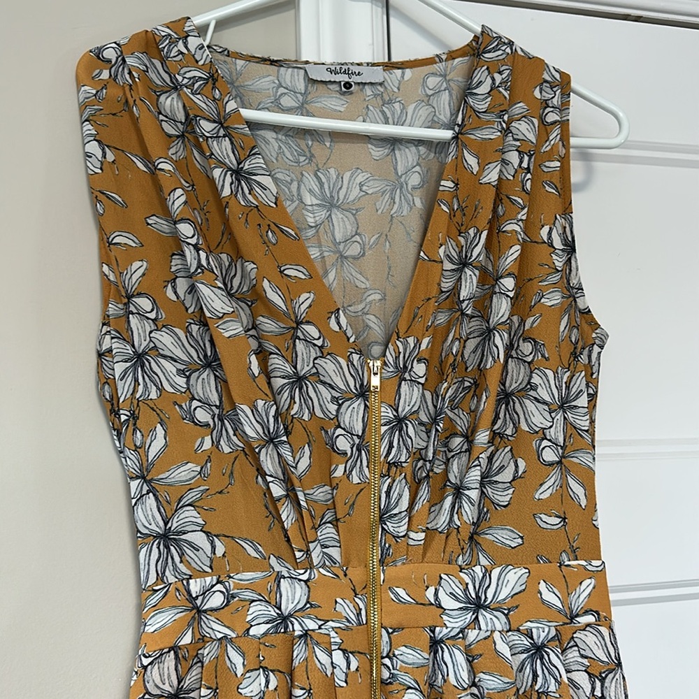 Wildfire Floral Sleeveless Dress in Mustard and White